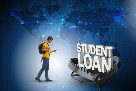 Young student in loan and debt conceptの写真素材