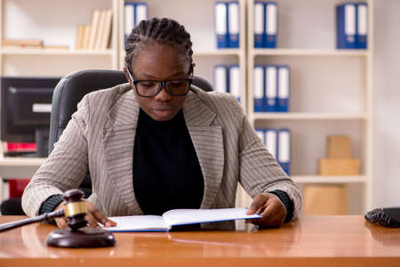Black female lawyer in courthouseの写真素材