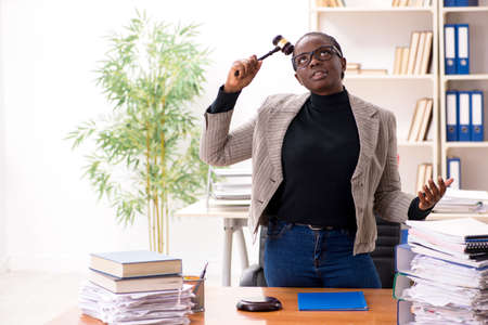 Black female lawyer in courthouseの写真素材