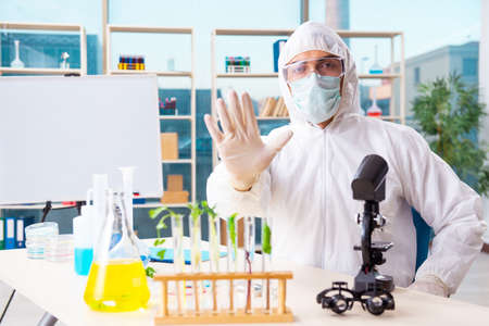 Male biotechnology scientist chemist working in the labの写真素材