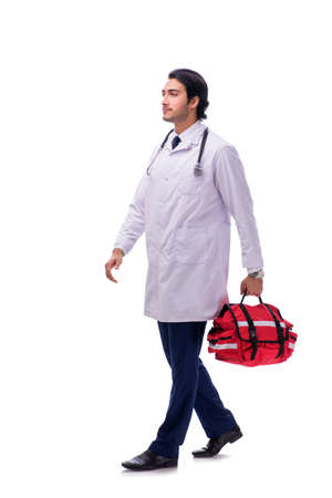 Young male doctor paramedic isolated on white backgroundの写真素材
