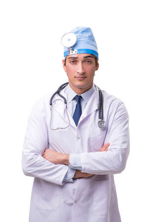 Young handsome doctor otolaryngologist isolated on white backgroundの写真素材