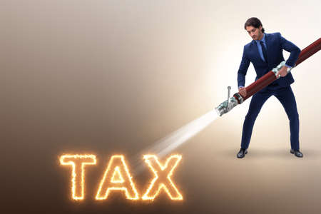 Businessman paying off his taxesの写真素材