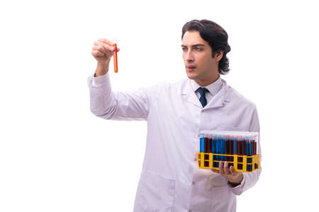 Young chemist isolated on white backgroundの写真素材