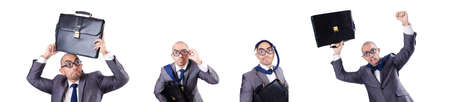 Funny nerd businessman on the whiteの写真素材