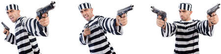 Prisoner with gun isolated on white