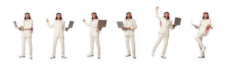 Arab businessman with computer on white