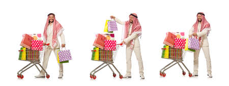 Arab man doing shopping isolated on whiteの写真素材