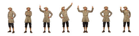 Man in safari hat isolated on white