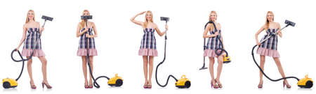 Beautiful woman in housecleaning conceptの写真素材