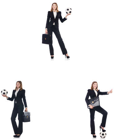 Businesslady with ball on whiteの写真素材
