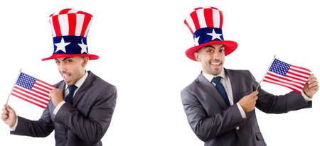 Man with american hat and flagの写真素材