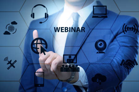 Businessman in online webinar conceptの写真素材