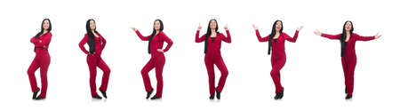 Woman doing exercises on whiteの写真素材
