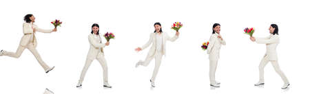 Man in funny concept isolated on whiteの写真素材