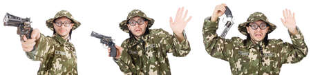 Collage of funny soldier photosの写真素材