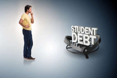 Young student in loan and debt conceptの写真素材