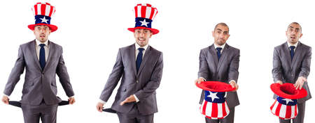 Man with American hat isolated on white background