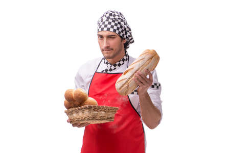 Young male baker isolated on white background