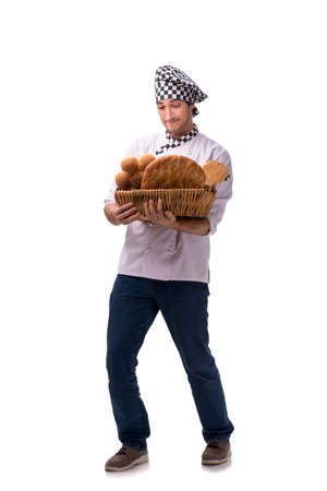 Young male baker isolated on whiteの写真素材