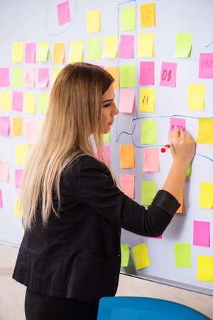 Young beautiful businesslady in conflicting priorities concept
