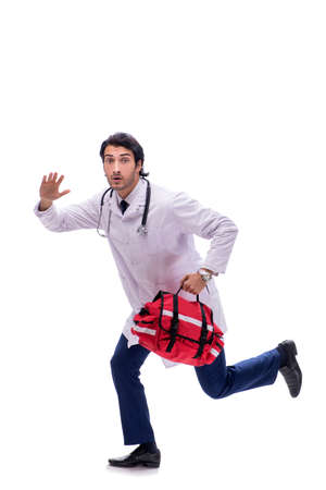 Young male doctor paramedic isolated on whiteの写真素材