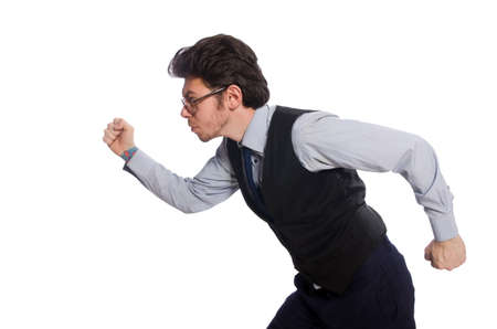 Young businessman in funny concept on white backgroundの写真素材
