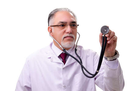 Old male doctor isolated on white backgroundの写真素材