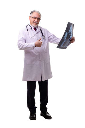 Old male doctor isolated on white backgroundの写真素材