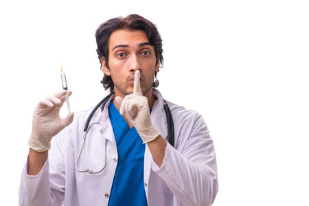 Young handsome doctor isolated on whiteの写真素材