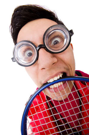 Funny man in sports concept on whiteの写真素材