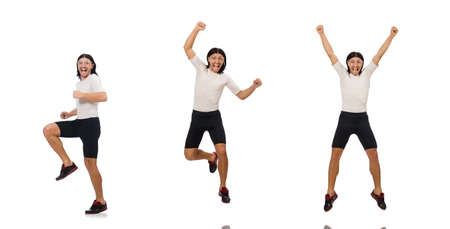 Man exercising isolated on whiteの写真素材