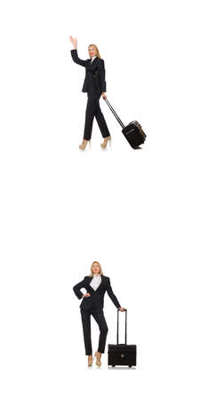 Businesswoman with suitcase isolated on whiteの写真素材