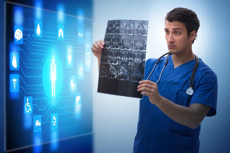 Doctor in telemedicine concept looking at x-ray image