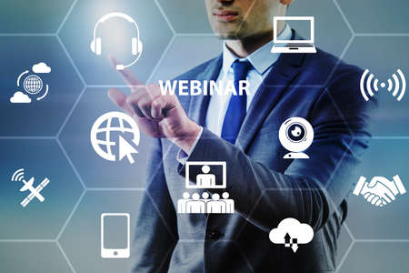 Businessman in online webinar conceptの写真素材