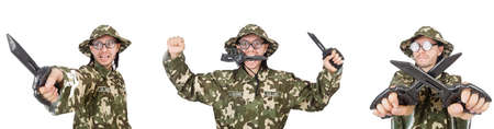 Funny soldier isolated on whiteの写真素材
