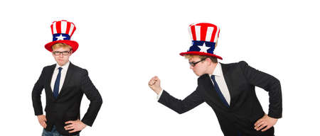 Businessman with american hat isolated on white background