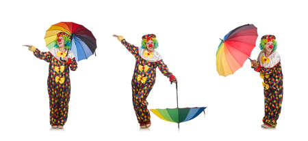 Clown with umbrella isolated on whiteの写真素材