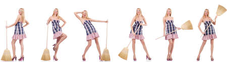 Beautiful woman in housecleaning conceptの写真素材