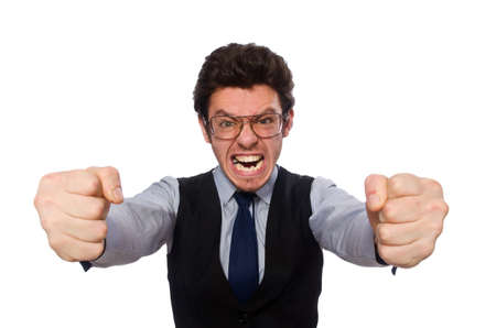 Young businessman in funny concept on whiteの写真素材