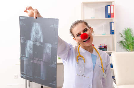 Funny female doctor working in the clinicの写真素材