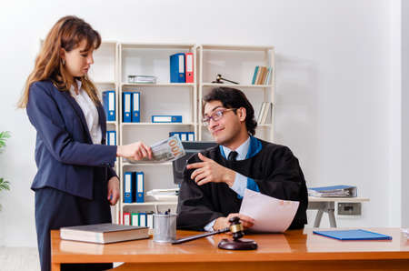 Young woman visiting male lawyerの写真素材