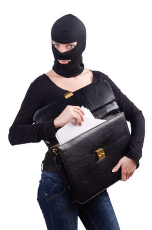 Woman wearing balaclava isolated on whiteの写真素材