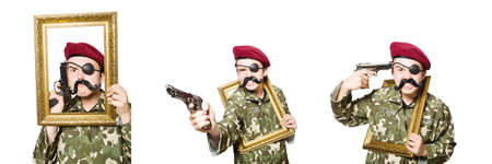 Funny soldier in military concept