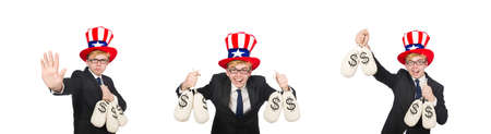 Man with dollar sacks on whiteの写真素材