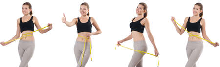 Young woman with meter doing exercisesの写真素材