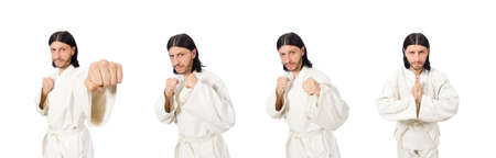 Karate fighter isolated on whiteの写真素材