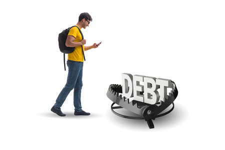 Young student in loan and debt conceptの写真素材