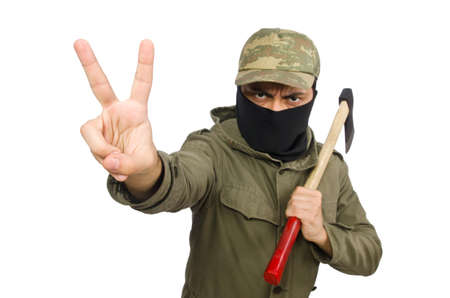 Criminal wearing mask isolated on white