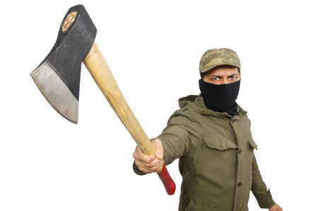 Criminal wearing mask isolated on white